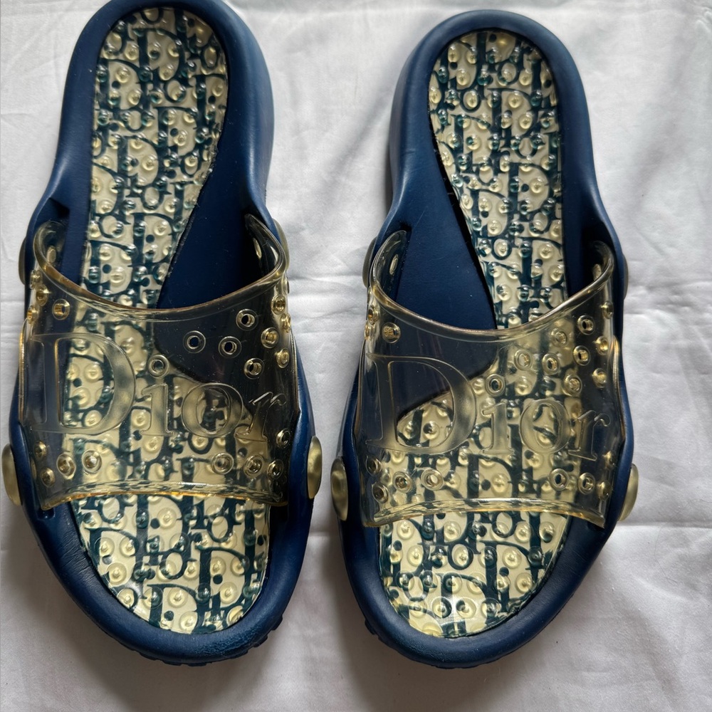 Dior Navy and Transparent Slide Sandals very very rare Beautyful like new